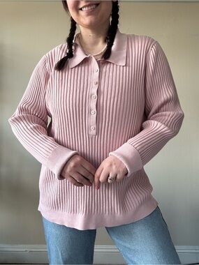 Athleta Soft Pink Ribbed Knit Polo Sweater